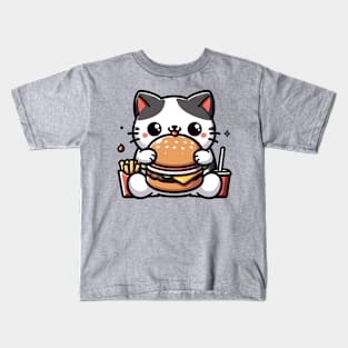 cute cat eating fast food Kids T-Shirt